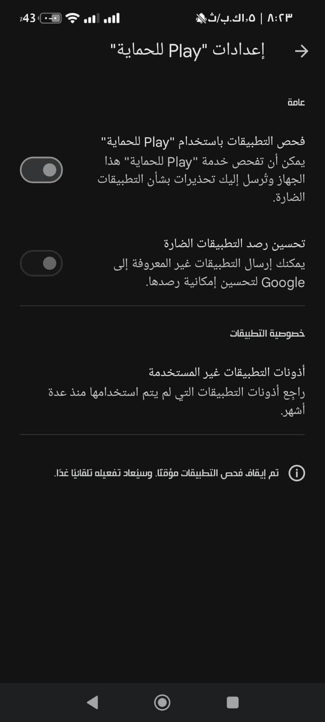 Play Protect settings screen on a smartphone